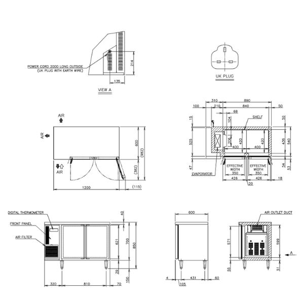 bản thiết kế của Bàn đông Hoshizaki FT-126MA-S