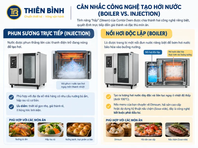 Kinh nghiệm chọn mua lò nướng hấp đa năng cho nhà hàng - ảnh 3 Can nhac cong nghe tao hoi nuoc Boiler vs. Injection