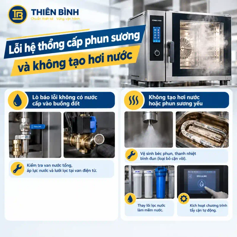 Các lỗi phổ biến trên lò hấp nướng đa năng và cách xử lý cấp tốc - ảnh 2 Loi he thong cap phun suong va khong tao hoi nuoc