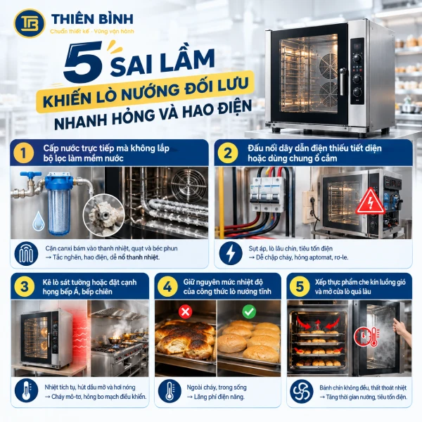 5 sai lầm khiến lò nướng đối lưu nhanh hỏng và hao điện - ảnh 2 Phan tich 5 loi ky thuat pho bien nhat tai cac khu bep va xuong banh